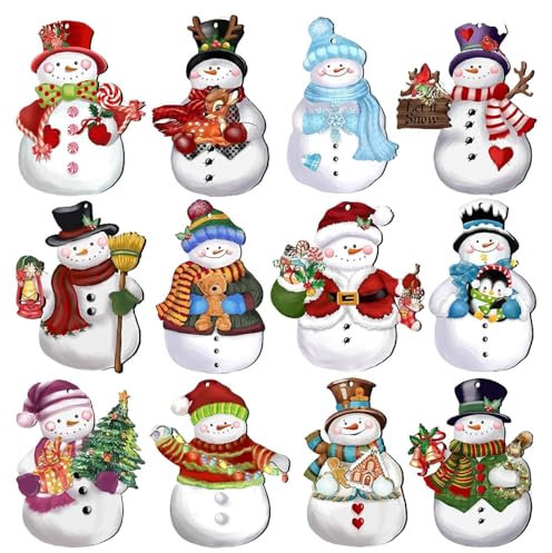 Christmas Ornaments - Rustic Farmhouse Christmas Tree Decorations Set of 12,Wooden Charm for Tree Wall Window Door