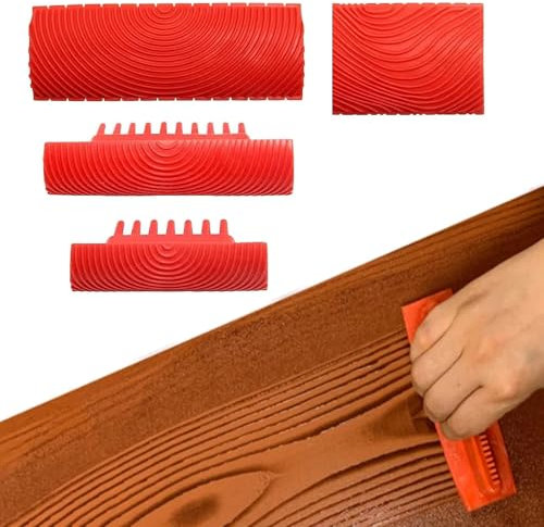 Strumento Venatura Effetto Legno,4pcs Strumento Venatura Legno,Strumento Venatura Effetto Legno in Gomma,Spatola Effetto Legno,Rullo per Pittura a Struttura in Legno,per Fai-Da-Te Decorazione