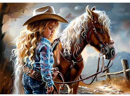 EOBROMD 5D Diamant Painting Bilder für Erwachsene Cowgirl, Diamond Painting Pferd, DIY Diamant Malerei Set für Wanddekoration 30x40 cm