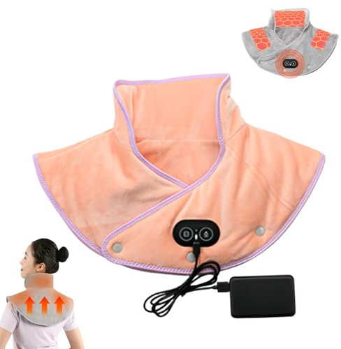 Couverture Chauffante électrique，Châle Thermique électrique Portable avec 3 Réglages de Température et de Massage, Coussin Chauffant Pour le cou, les épaules et le dos (Couleur rose)