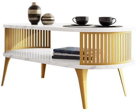 Mirjan24 Rajkon Table basse avec étagère ovale et pieds en métal Doré