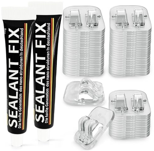 50 Klebehaken für Katzennetz Balkon mit 2 x 40ml Montagekleber, Hohe Tragfähigkeit ohne Bohren, UV-beständig, frostsicher und wasserfest, geeignet für Wände/Fliesen/Holzplatten (ohne Katzennetz)