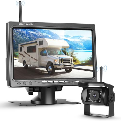 VECHTEL Kit de Caméra de Recul sans Fil IPS HD 7 Pouces avec Caméra, Caméra de Recul avec BSD Étanchéité IP68 Vision Nocturne Super Grand Angle pour Camion Buses Remorques Camping 12V-36V