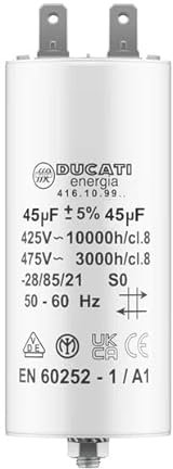 Condensateur 45 uF pour Moteur Monophasé - Utilisation pour Kärcher, Pompe de Piscine, Porte de Garage - 425/450V/475V - Condensateur de Démarrage/Permanent avec Cosses 6,4mm