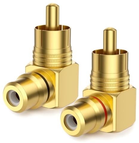 EMK 2 st RCA 90 graders vinklad adapter guldpläterad Phono | Höger vinkel plugg adapter RCA-kopplare hane till hona adaptrar för TV DVD-förstärkare högtalare