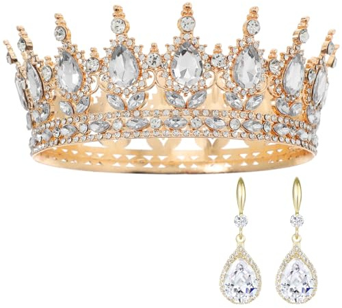 ZHITENG Königinnenkronen Frauen und Strass Ohrringe, Vintage Krone Kristall, Königin Brautkrone Haarschmuck, Kristallkrone tiara für Brautkrone Hochzeit Abschlussball Festzug Geburtstag Party