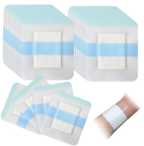 120 Pcs Waterproof Island Dressings for Minor Wounds, 6cm X 7cm Adhesive Transparent Waterproof Plasters Bandage with Cotton Absorbent Patche for Swimming, Showering, First Aid, Wound Care