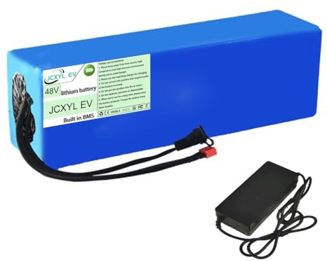 JCXYL EV 48 V 20 Ah Ebike Lithium Li-Ionen-Akku 48 Volt Elektrofahrradbatterien 13S4P mit 54,6 V 2 A Ladegerät für 1000 W Motorrad-Rollermotor,T Plug,48V 20Ah