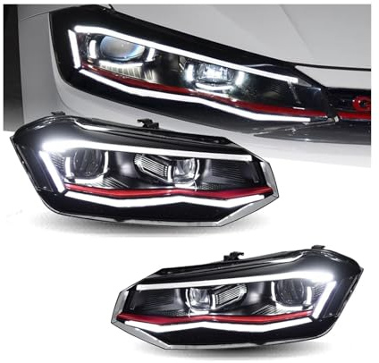 1 Paar Autoscheinwerferbaugruppe passend für VW Polo LED-Scheinwerfer 2019–2022 Auto-Styling-Scheinwerfer Scheinwerfer DRL Signalprojektorlinse Autozubehör (Silber-LED)