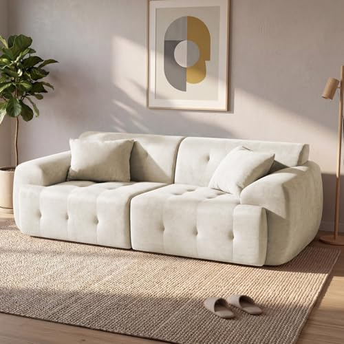 COMHOMA Sofa 2 Sitzer, 180 x 86 x 40 cm Bodensofa, Couch mit Rückenlehne, Kissen und Armlehne, Modernes Stoffsofa für Wohnzimmer, Wohnung, Büro, Keine Montage, beige