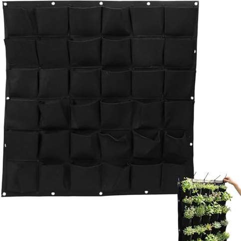 BeVistoso Fioriera da muro, fioriera da giardino verticale con 36 tasche, parete vivente per uso interno ed esterno, borsa per piante in tessuto non tessuto spesso (Nero, 39, 4x39, 4)