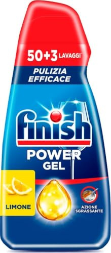 Finish Power Gel, Gel Detersivo per Lavastoviglie Liquido, 50+3 lavaggi, 994 ml, Limone, Pulizia Efficace, Azione Sgrassante