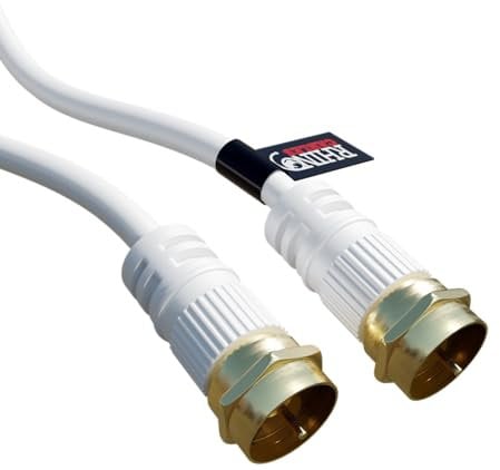 rhinocables - Satellite Shotgun Coax Aerial Cable | F Type Screw Connector | 75ohm 3C/2V Coaxial for Sky Q, Sky HD, Freesat TV | Suitable for Satellite & Internet Connections, White, 1m