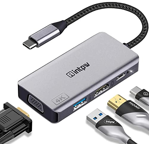 USB C to HDMI VGA Adapter, USB-C to HDMI 4K Multiport Adapter for MacBook Pro/MacBook Air/ipad Pro/Dell XPS with Thunderbolt 3 Port