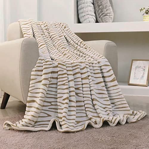 FY FIBER HOUSE Flanell Fleece Decken, extra weiche Flauschige Kuscheldecken, leichte, gemütliche Mikrofaser Sofadecke/Couchdecke für Erwachsene, 150x200cm, braunes Zebra
