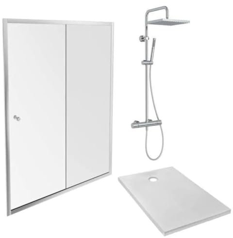 Jacob Delafon E63145-WPM Pack Douche IPSO (Receveur 120x90 + Porte coulissante + Colonne), Blanc, Chrome et Verre Transparent