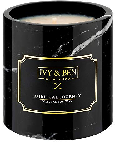 IVY & BEN NEW YORK Durftkerze in echtem Marmor - natürliches Sojawachs (Spiritual Journey, Standard) Geschenk für Frauen, Männer, Geburtstag