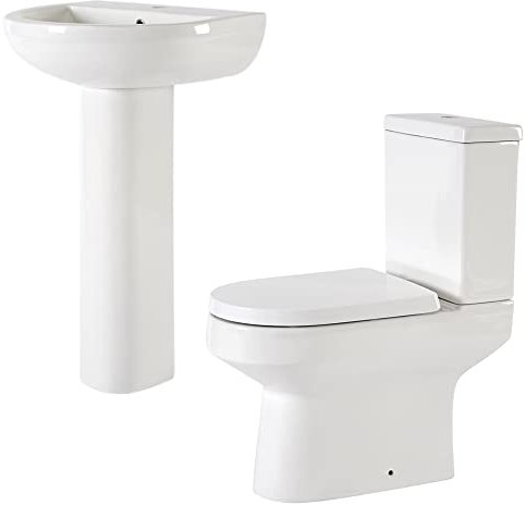 Milano Ballam Modern White Close Coupled Toilet WC Full Pedestal 1 Tap Hole Bathroom Basin Sink