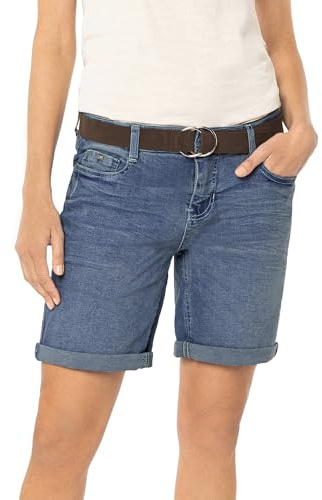 Sublevel Damen Jeans Bermuda-Shorts mit Veloursleder Gürtel