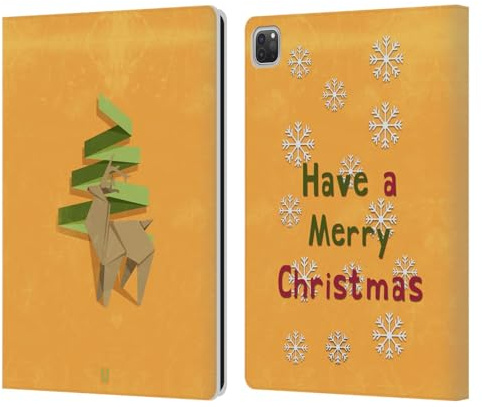 Head Case Designs Rudolf Origami Xmas Leder-Wallet-Hülle Kompatibel mit Apple iPad Pro 12.9 2020/2021/2022