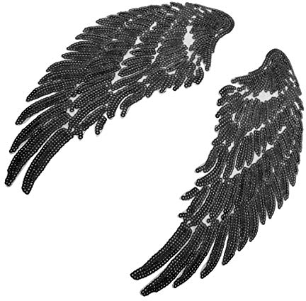 SOIMISS 1 Paar Pailletten Aufnäher Bügelbild Aufbügler Bügeleisen auf Patches Applikation Engel Flügel Muster Patches Sticker für DIY Basteln Kleider Jeans Pullover Weihnachtsschmuck Schwarz
