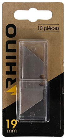 RHINO - Lot de 10 lames 19mm pour couteau à moquette, Jeu de 10 lames de couteau à lino - Largeur lame 19 mm - Compatible avec couteau à moquette