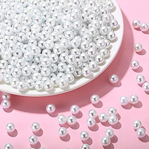 Luster Faux Pearl Beads – No-Hole Round Acrylic Beads for Vase Fillers, Table Scatter, Wedding & Party Decoration (1000pcs) (White)