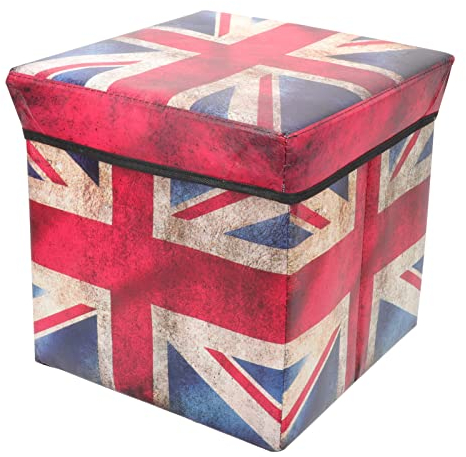 Zerodeko Wohnkultur Osmanische Flagge Aufbewahrung Ottoman Fu?hocker Union Jack Flagge Square Storage Osmanische Klappbank Fu?schemelruhe für Schlafzimmer Gepolstert Box Britische Flagge