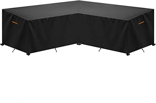 SanGlory V-Shape Garden Furniture Cover Waterproof Patio Sofa Furniture Couch Covers, Heavy Duty Oxford Outdoor Rattan Corner Sofa Cover Anti-UV Corner Furniture Covers, 270x270x90/90x65cm