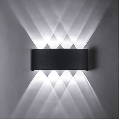 ZIKEY Modern LED Wandleuchte, 8W kaltweiß 6000K, IP65 Wasserdichte Up Down Wandleuchte, Aluminium LED Spotlight Nachtlampe, Innen & Außen Wandleuchte (Schwarz)