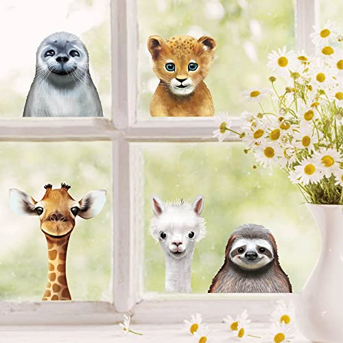 Fensterbild Frühling Ostern Tierköpfe Robbe Giraffe Faultier Alpaka Löwe Fensterdeko Kinderzimmer Kind, Osterdeko, Frühlingsdeko, 3. A2 Bogen