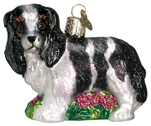 Old World Christmas Schwarz/Weiß King Charles Spaniel Glas geblasen Ornament für Weihnachtsbaum