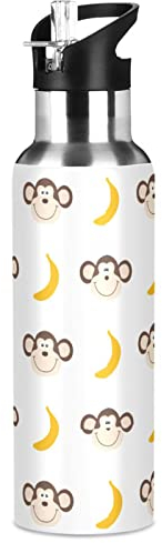 Monkey Banana Leak Free Isolierte Flaschen mit Griff 900 ml Vakuumflasche mit Strohhalmdeckel, Thermoflasche für heiße und kalte Getränke, BAP-frei