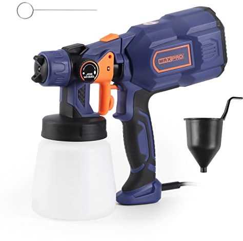 Farbsprühsystem MAXPRO Elektro Lackierpistole-550W, Elektro Lackierpistole, Abnehmbarer Behälter 800ml, Durchflussmenge 700ml/min mit DREI Größen, HVLP-Technologie, 3 Sprühmodi