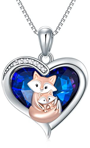 enjoylifecreative Fuchs Kristall Halskette für Damen Mädchen 925 Sterling Silber Mutter und Tochter Fuchs Anhänger Schmuck Geburtstags Muttertags Geschenke für Mama Tochter Ehefrau