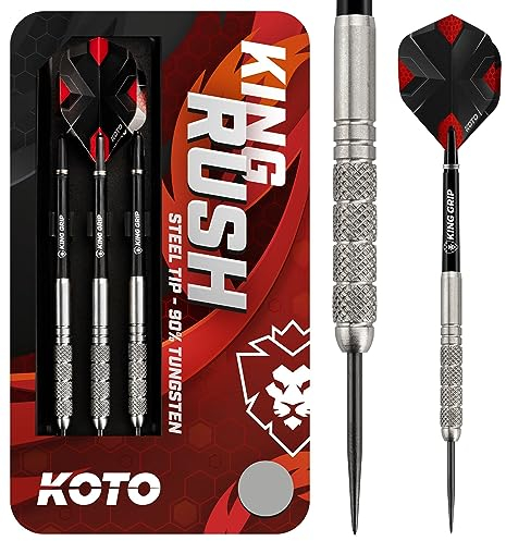 KOTO - King Rush 90% Darts 26 G, Silber, Darts Set inkl. 3 Barrels, 2 SetsFlights + Shafts & Dartwallet, Firm Ringgrip