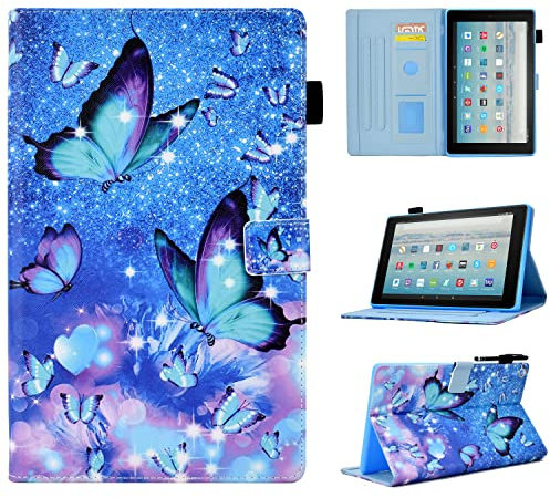 BYCeKe for Amazon Fire HD 10 Tablet Case (9th/7th/5th Generation 2019/2017/2015 Release) Slim PU Leather Hard Shell Folding Cover Stand with Auto Wake/Sleep Fit Fire HD 10.1 2019 2017 2015, Butterfly