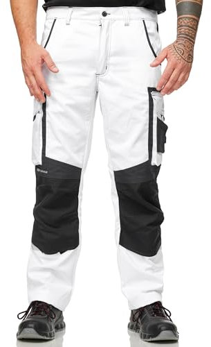 PUMA Workwear Precision X - Arbeitshose Herren - Premium Arbeitskleidung mit vielen Taschen und verstärkten Kniepartien - Funktionshose mit Stretch für Handwerk und Baugewerbe - Weiß/Anthrazit - 58