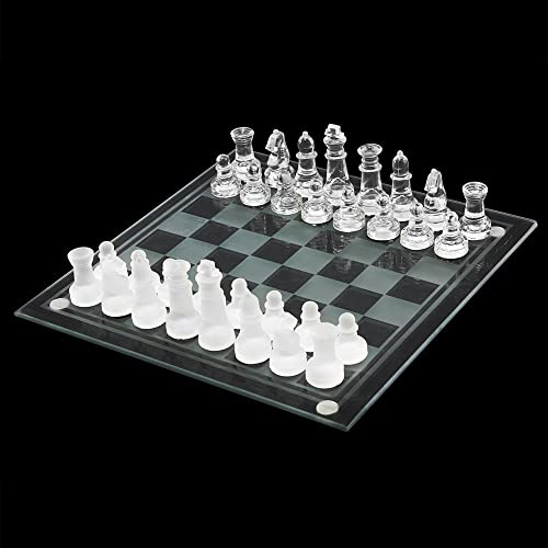 WARESHARK Jeu d'échecs en verre dépoli de 35 cm, jeu d'échecs extra larges avec fond rembourré, jeu d'échecs en cristal pour adultes 35 cm