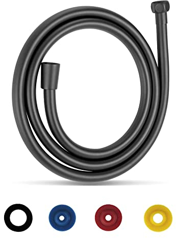GEFIRE Noir 2M/79In Tuyau de Douche, Tuyau Douche, Flexible de Douche, Flexibles de Douche, Tuyau Douche Anti Torsion, Shower Hose for Shower Or Bidet Sprayer (Cadeau Limiteur de Débit)
