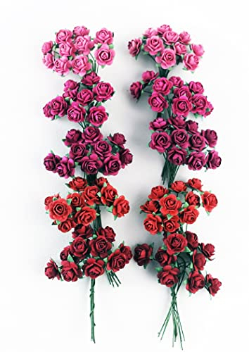 KADADSA Mini-Papierblumen, künstliche Rosen, gemischte rote fünffarbige Maulbeerpapierblumen, 15–18 mm, Basteln und Dekoration, Bastelbedarf, Karte