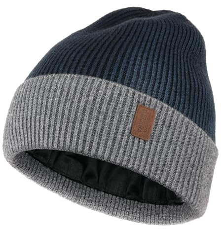 Beanie for Men, Stretchy Soft Cuffed Wooly Beanie with Thick Warm Lining, Unisex Classic Winter Hat, Gifts for Women/Men/Her/Him/Dad (Tie-dye Light Grey)