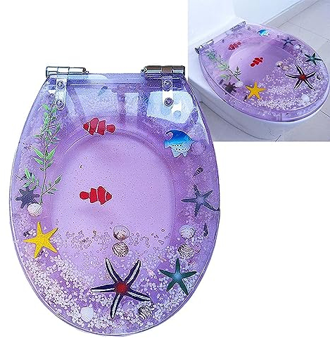 Toilettendeckel WC Sitz Mit Absenkautomatik, Abnehmbar Oval Universal WC Deckel Klodeckel Toilettenbrille Toilettensitz Aus Harz, Top Fix, Mit Verstellbarem Scharnieren,Lila