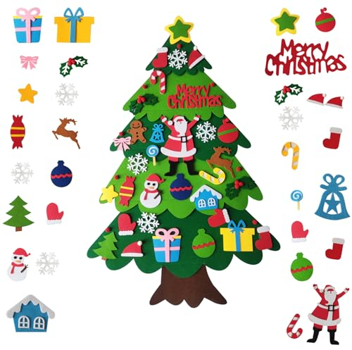 Sonfedo Albero di Natale in feltro, albero di Natale per bambini, albero di Natale in feltro fai da te con ornamenti rimovibili, casa porta parete decorazione natalizia (P4)
