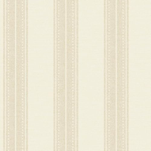 Beige Linen Stripe Wallpaper - Cream Material Effect, Smooth Contemporary Modern, Feature Wall