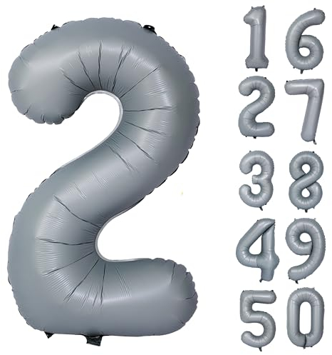 Grau Geburtstag Ballon Zahl 2 Große Graue Ballon Zahlen Luftballons 2 jahre Grau Ballons für Party Deko Hochzeit Valentinstag Einschulung Kindergeburtstag Babyparty Abschluss Dekoration