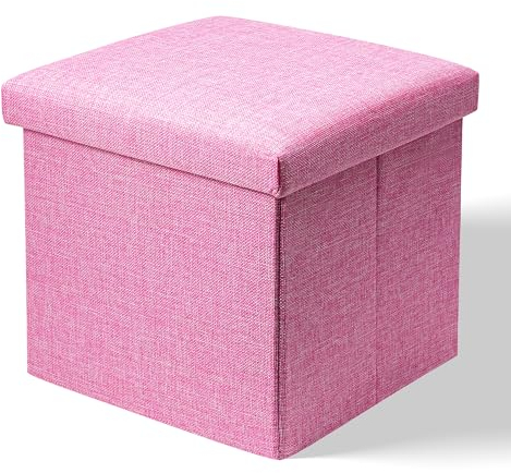 TRIXES Boîte de Rangement Ottoman Rose avec Couvercle, boîte de Rangement Plate, Coffre à Jouets, Repose-Pieds Pouf avec Rangement, boîte à mémoire, Rangement de Gadgets…