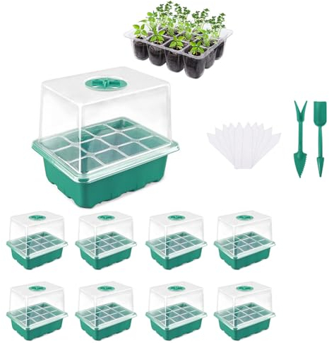 Aliangting 8 Pack Seed Trays,96 Cells Propagator Seed Tray with Lids, Plant Germination Tray Kit with Humidity DomeThicken Seedling Trays for Greenhouse & Gardens