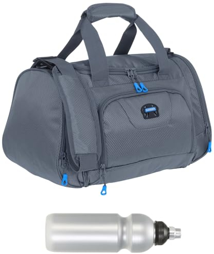 Sporttasche klein Damen Herren Kinder Trainer Small 42 cm 18 L Reisetasche Sport Reise Gymbag Arbeit Fitness Schule Gym Bag Tasche 1242 + Trinkflasche (Titan Grau (grau))
