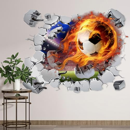 duisoad 2 Stück 3D Fußball Wandtattoo, Durchbruch Wandaufkleber für Kinderzimmer Jungen Wandtattoo Fussball Kinderzimmer Bunte Fußball Wandbild für Jungen, Kinderzimmer, Heimdekoration